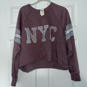 Aerie cropped NYC maroon sweatshirt with grey and white stripes (size Small)